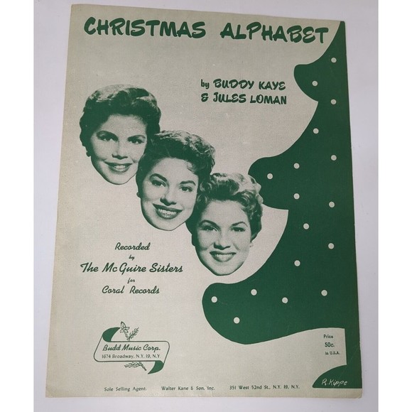 1954 Christmas Alphabet McGuire Sisters‎ Buddy Kaye Jules Loman Sheet Music VTG - Picture 1 of 7